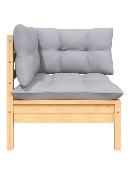 Kampinė sodo sofa su pilkomis pagalvėlėmis, pušies masyvas