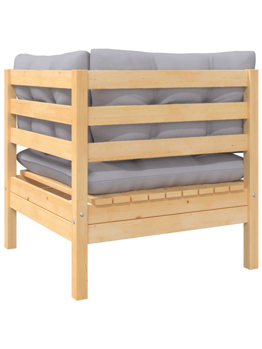 Kampinė sodo sofa su pilkomis pagalvėlėmis, pušies masyvas