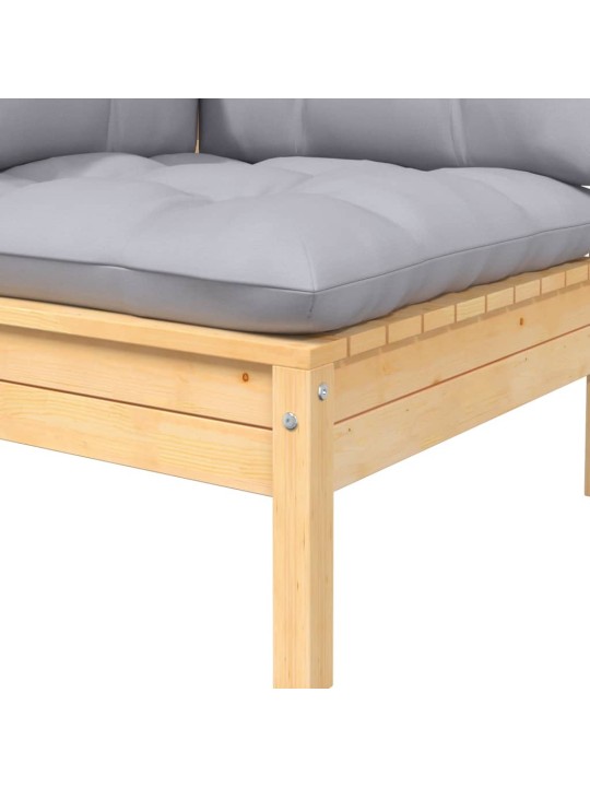 Kampinė sodo sofa su pilkomis pagalvėlėmis, pušies masyvas