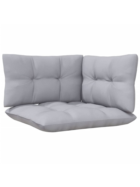 Kampinė sodo sofa su pilkomis pagalvėlėmis, pušies masyvas