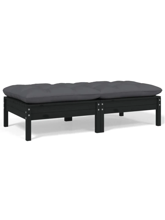 Dvivietė sodo sofa su pagalvėlėmis, juoda, pušies masyvas