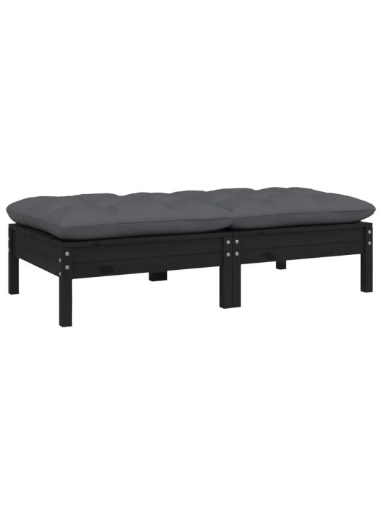 Dvivietė sodo sofa su pagalvėlėmis, juoda, pušies masyvas