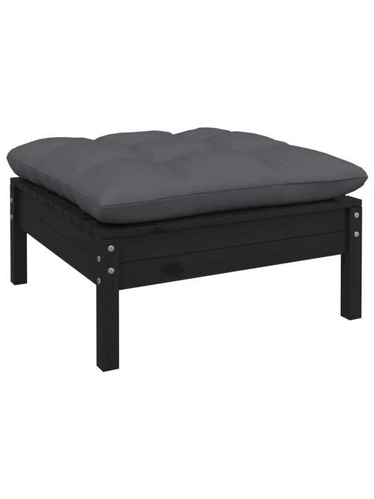 Dvivietė sodo sofa su pagalvėlėmis, juoda, pušies masyvas