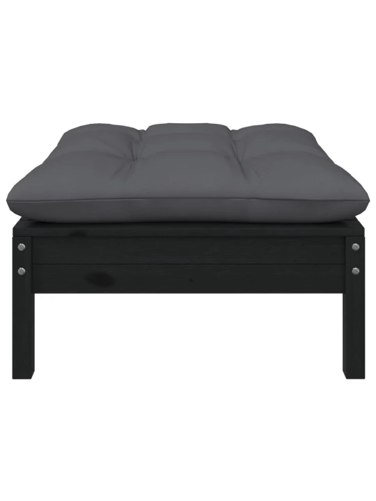 Dvivietė sodo sofa su pagalvėlėmis, juoda, pušies masyvas