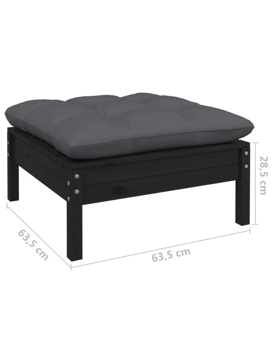 Dvivietė sodo sofa su pagalvėlėmis, juoda, pušies masyvas