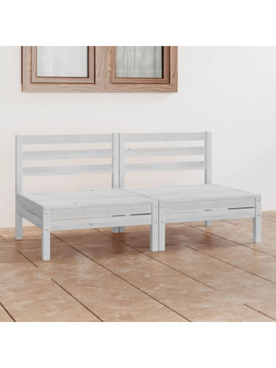 Dvivietė sodo sofa, balta, pušies medienos masyvas (806588)