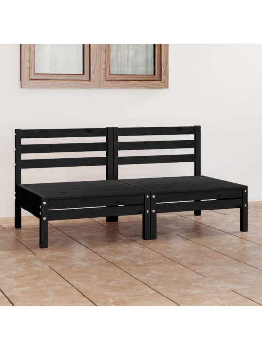 Dvivietė sodo sofa, juoda, pušies medienos masyvas (806591)