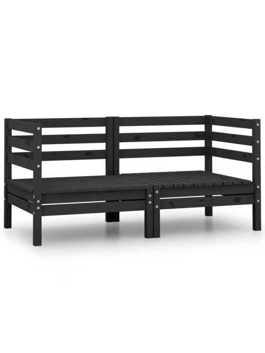 Dvivietė sodo sofa, juodos spalvos, pušies medienos masyvas