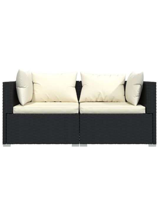 Dvivietė sofa su pagalvėlėmis, juodos spalvos, poliratanas