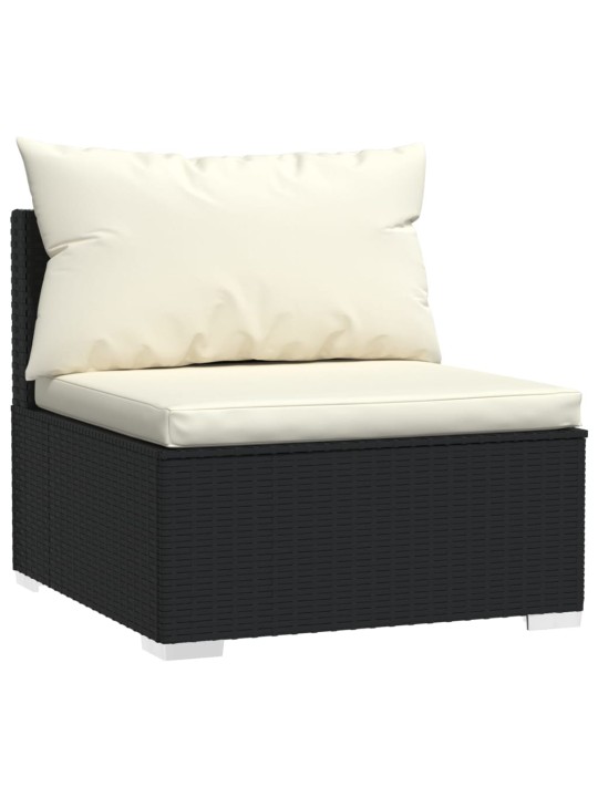 Keturvietė sofa su pagalvėlėmis, juodos spalvos, poliratanas