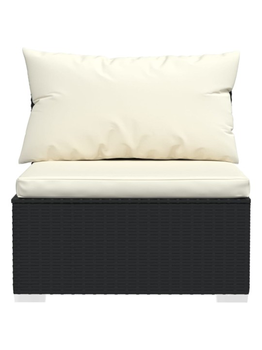 Keturvietė sofa su pagalvėlėmis, juodos spalvos, poliratanas