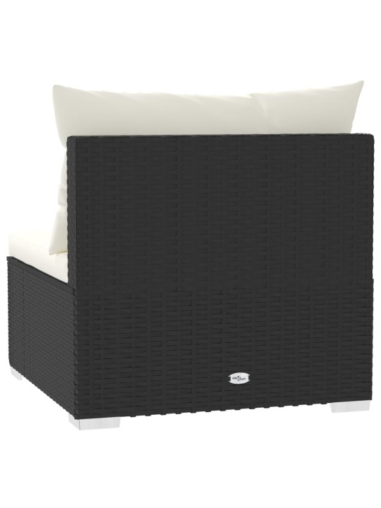Keturvietė sofa su pagalvėlėmis, juodos spalvos, poliratanas