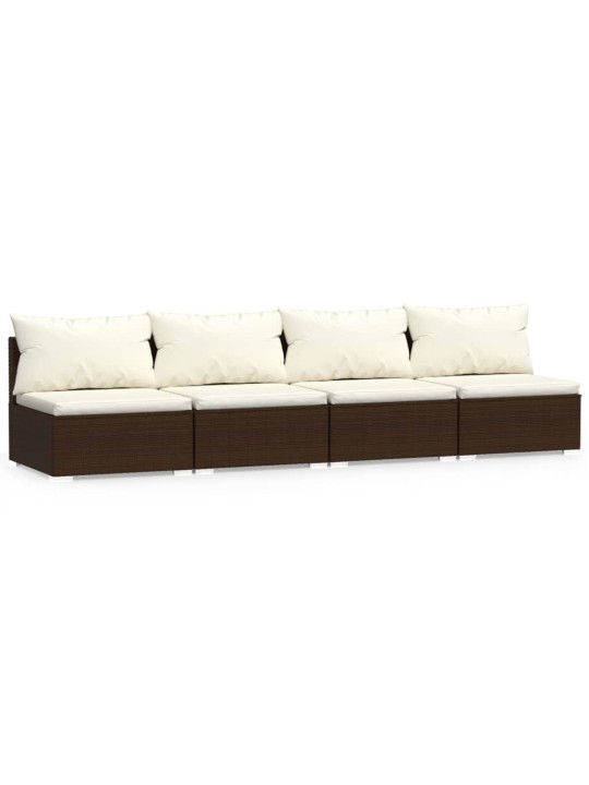 Keturvietė sofa su pagalvėlėmis, rudos spalvos, poliratanas