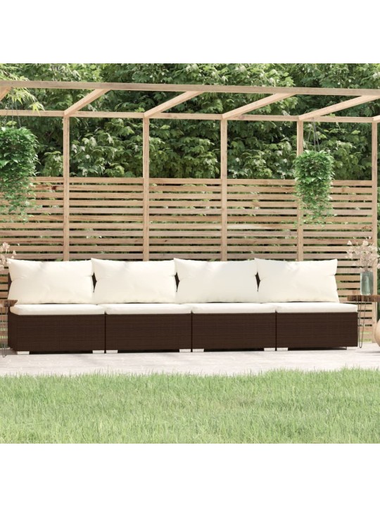Keturvietė sofa su pagalvėlėmis, rudos spalvos, poliratanas