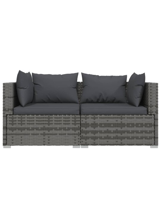 Dvivietė sofa su pagalvėlėmis, pilkos spalvos, poliratanas