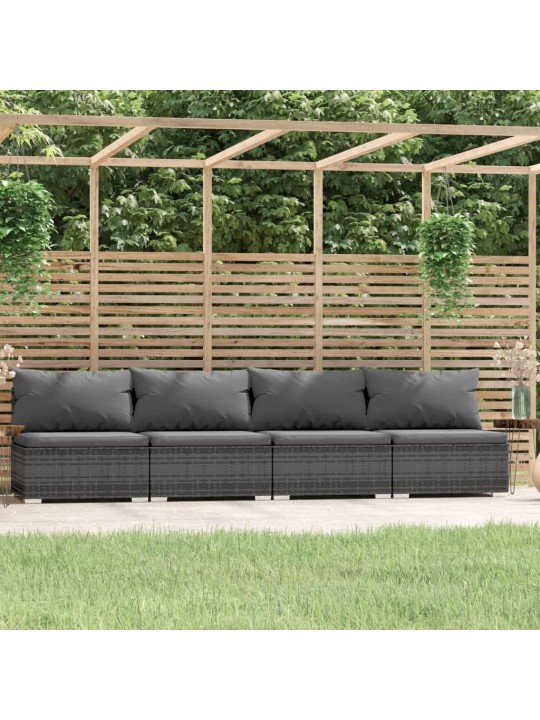 Keturvietė sofa su pagalvėlėmis, pilkos spalvos, poliratanas