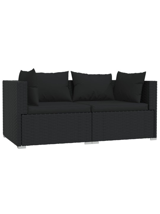 Dvivietė sofa su pagalvėlėmis, juodos spalvos, poliratanas