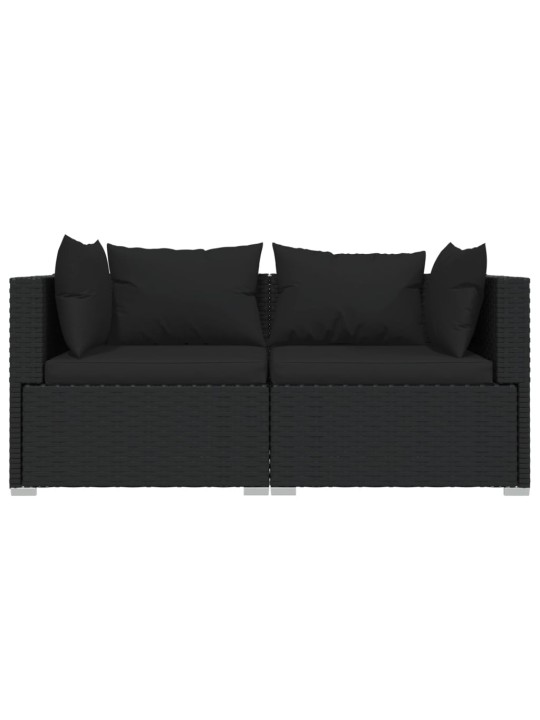 Dvivietė sofa su pagalvėlėmis, juodos spalvos, poliratanas
