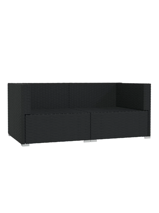 Dvivietė sofa su pagalvėlėmis, juodos spalvos, poliratanas