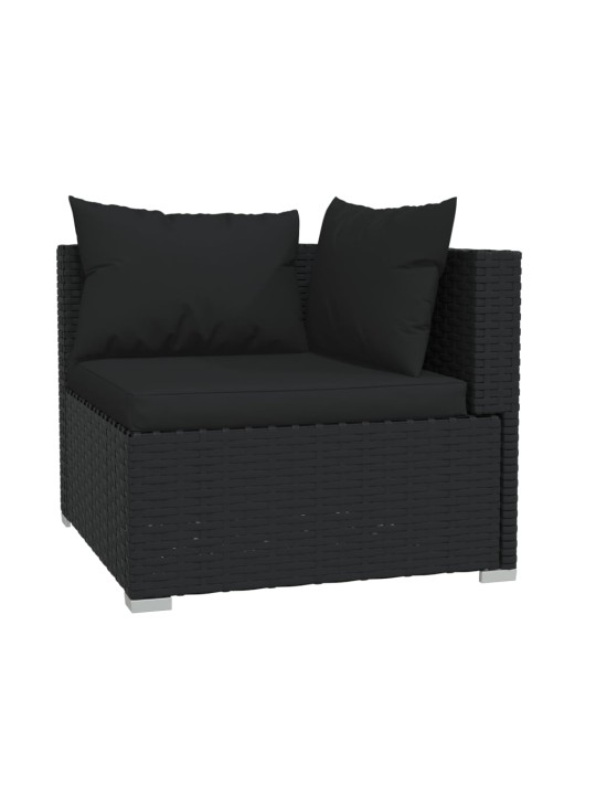 Dvivietė sofa su pagalvėlėmis, juodos spalvos, poliratanas
