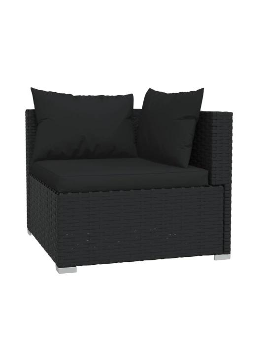 Dvivietė sofa su pagalvėlėmis, juodos spalvos, poliratanas