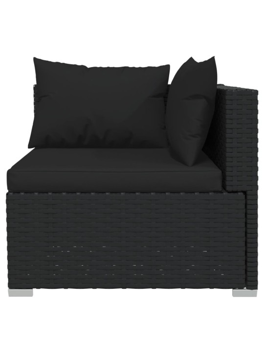 Dvivietė sofa su pagalvėlėmis, juodos spalvos, poliratanas