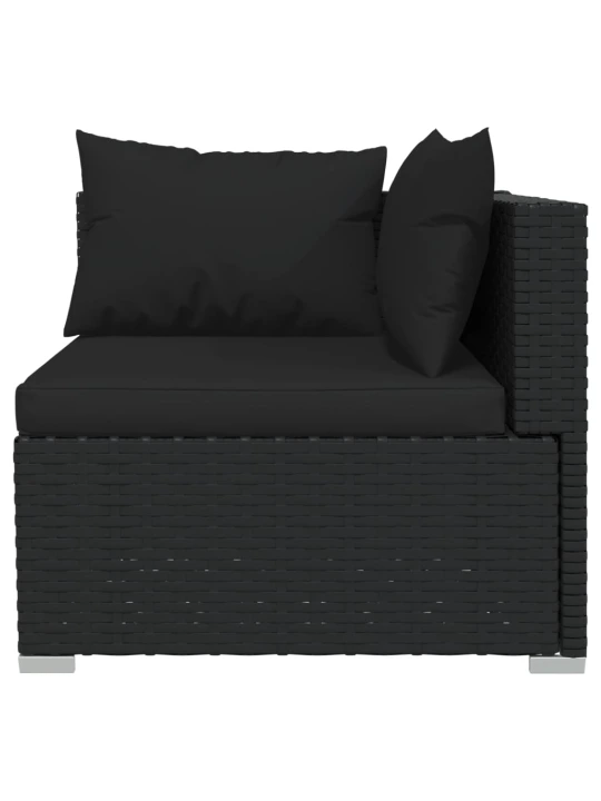 Dvivietė sofa su pagalvėlėmis, juodos spalvos, poliratanas