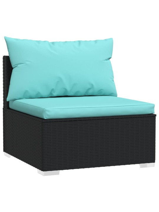 Keturvietė sofa su pagalvėlėmis, juoda, poliratanas