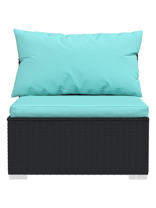Keturvietė sofa su pagalvėlėmis, juoda, poliratanas