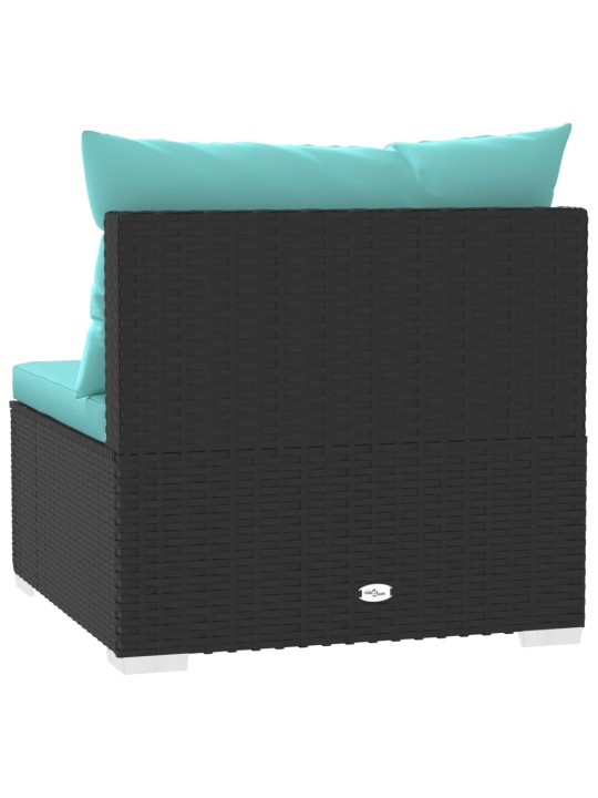 Keturvietė sofa su pagalvėlėmis, juoda, poliratanas