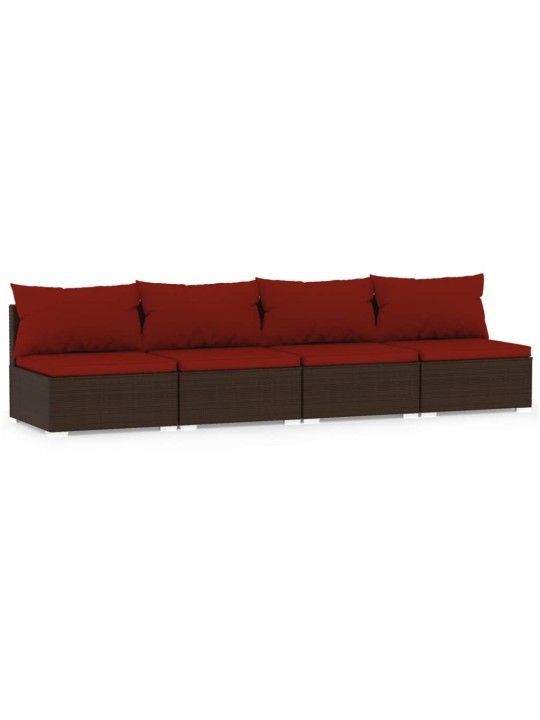 Keturvietė sofa su pagalvėlėmis, rudos spalvos, poliratanas