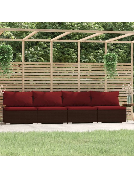 Keturvietė sofa su pagalvėlėmis, rudos spalvos, poliratanas