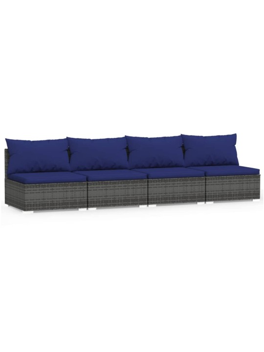 Keturvietė sofa su pagalvėlėmis, pilkos spalvos, poliratanas