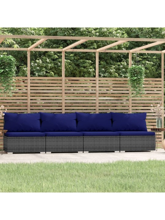 Keturvietė sofa su pagalvėlėmis, pilkos spalvos, poliratanas