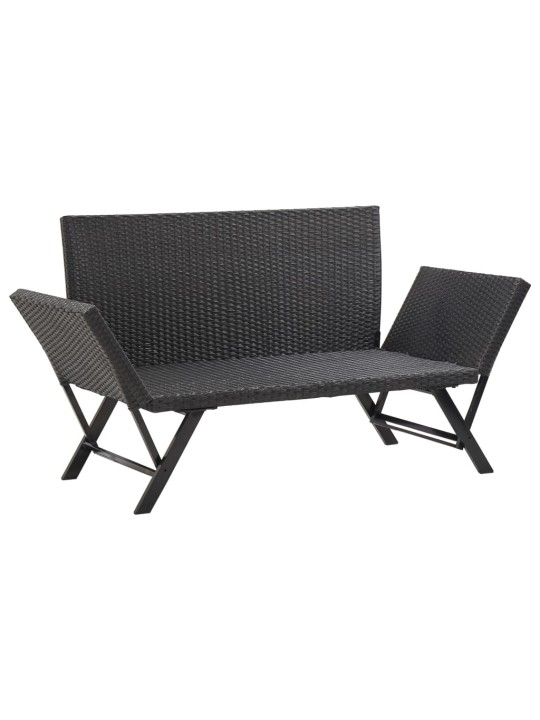 Sodo suoliukas su pagalvėlėmis, juodas, 176cm, poliratanas