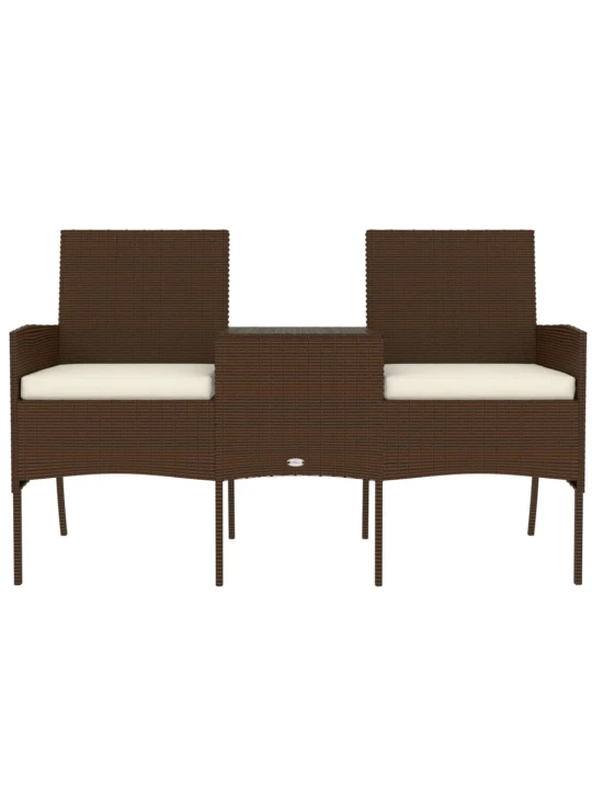 Dvivietė sodo sofa su arbatos staliuku, ruda, poliratanas
