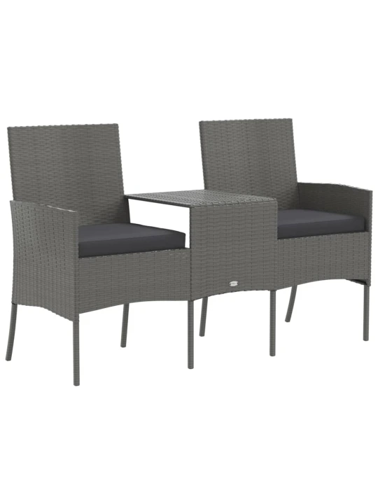 Dvivietė sodo sofa su arbatos staliuku, antracito, poliratanas