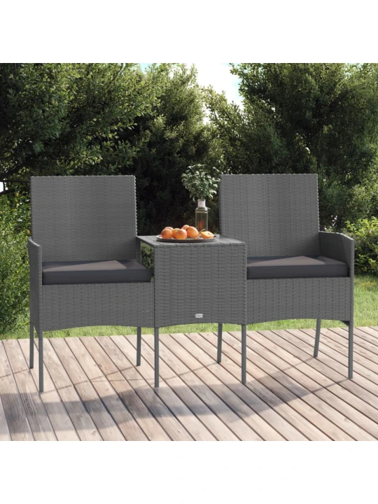 Dvivietė sodo sofa su arbatos staliuku, antracito, poliratanas