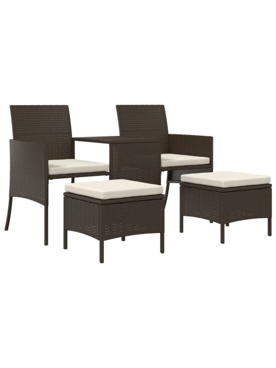 Dvivietė sodo sofa su staliuku/taburetėmis, ruda, poliratanas
