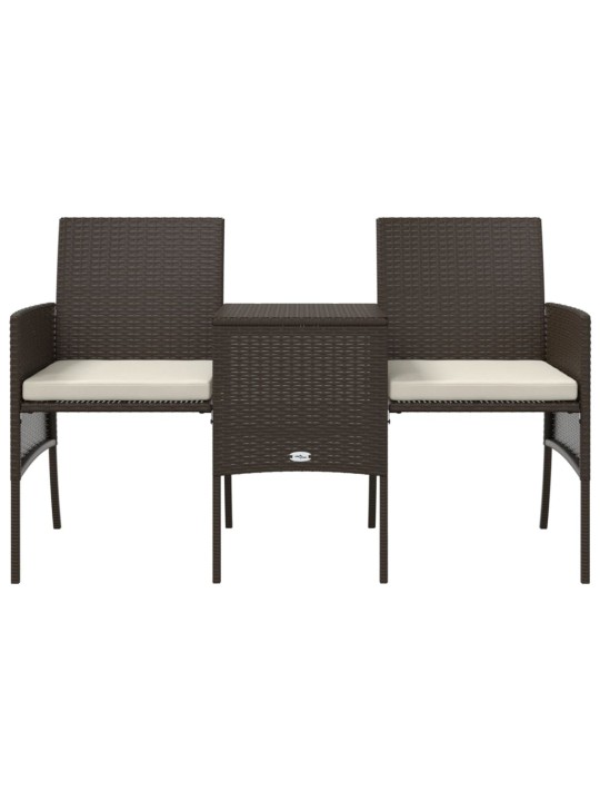 Dvivietė sodo sofa su staliuku/taburetėmis, ruda, poliratanas