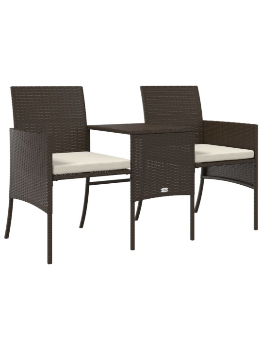 Dvivietė sodo sofa su staliuku/taburetėmis, ruda, poliratanas