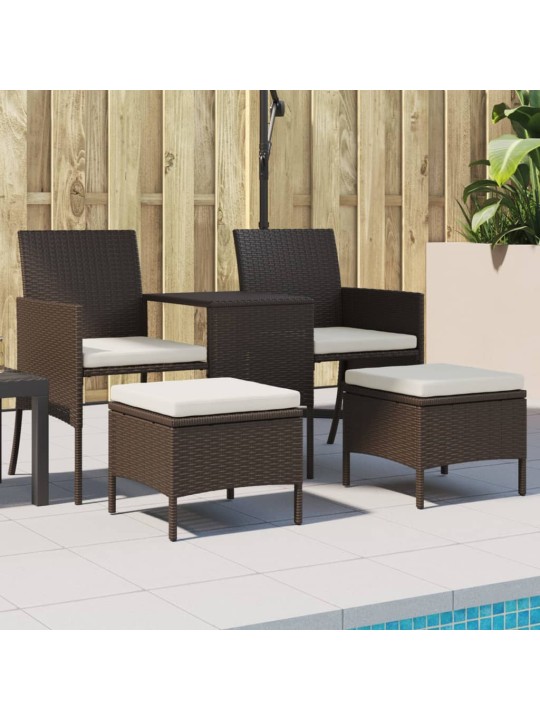 Dvivietė sodo sofa su staliuku/taburetėmis, ruda, poliratanas