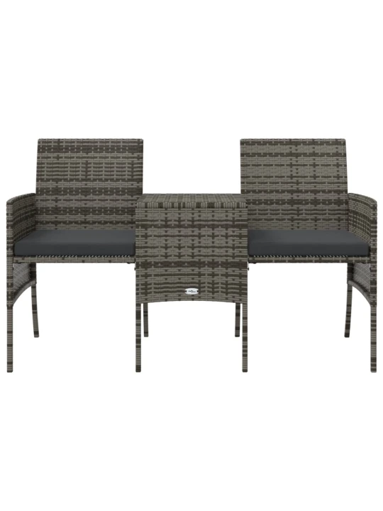 Dvivietė sodo sofa su staliuku/taburetėmis, pilka, poliratanas