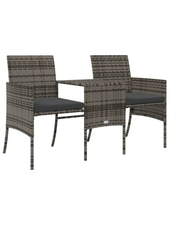 Dvivietė sodo sofa su staliuku/taburetėmis, pilka, poliratanas