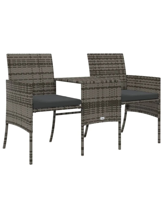 Dvivietė sodo sofa su staliuku/taburetėmis, pilka, poliratanas