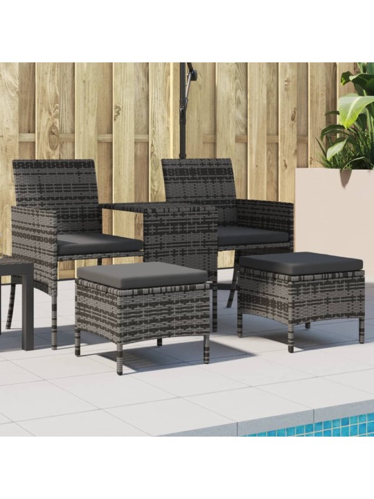 Dvivietė sodo sofa su staliuku/taburetėmis, pilka, poliratanas