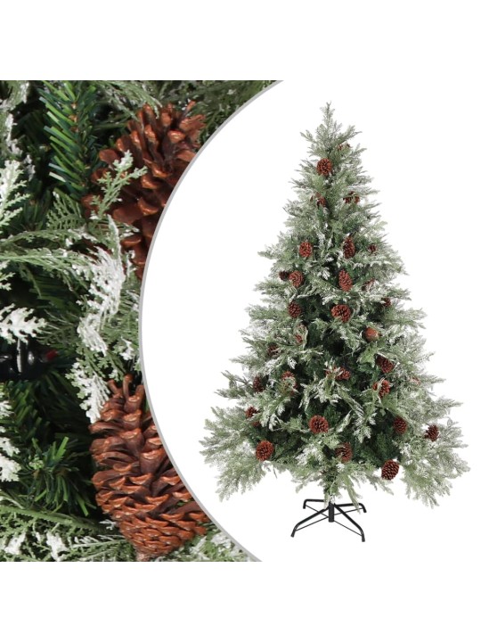 Kalėdų eglutė su kankorėžiais, žalia ir balta, 120cm, PVC/PE