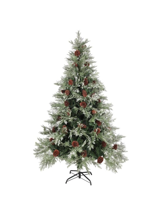 Kalėdų eglutė su kankorėžiais, žalia ir balta, 120cm, PVC/PE