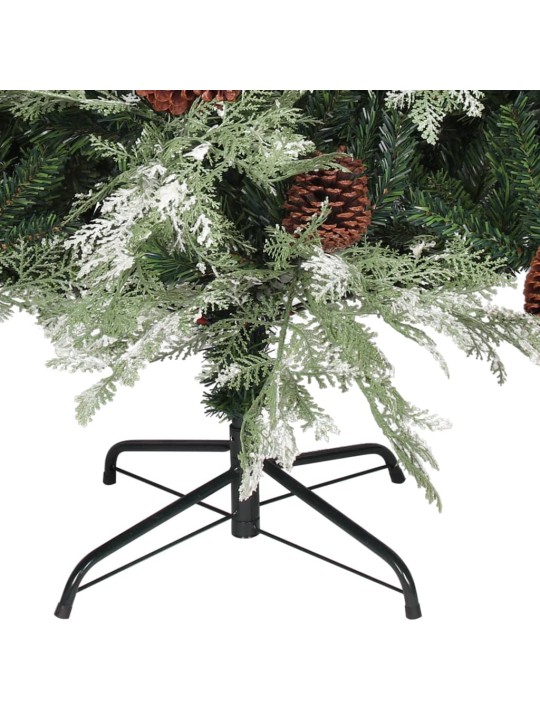 Kalėdų eglutė su kankorėžiais, žalia ir balta, 120cm, PVC/PE