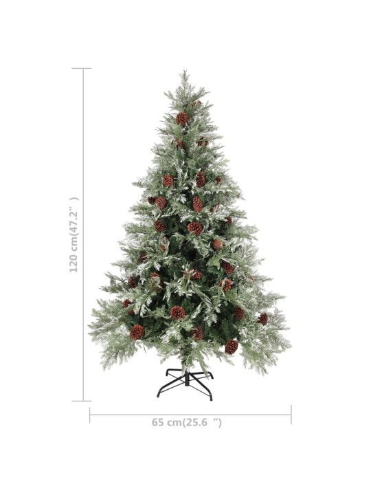 Kalėdų eglutė su kankorėžiais, žalia ir balta, 120cm, PVC/PE